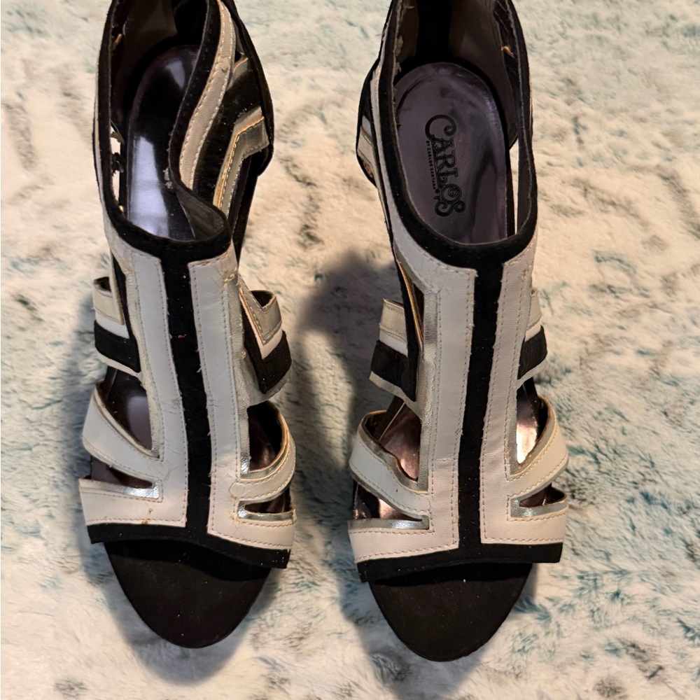 by Carlos Black and White Strappy Women’s Heels